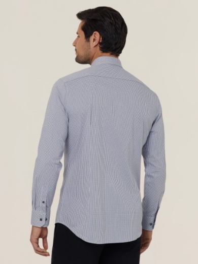 Picture of NNT Mens Avignon Gingham Check Stretch Long Sleeve Slim Shirt